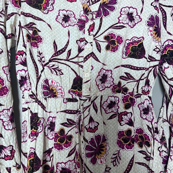 LOFT Floral Tunic Blouse Women’s Size SP White Purple Print 3/4 Bell Sleeve Top - Picture 2 of 7